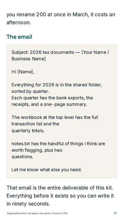 The handoff email, written out to copy