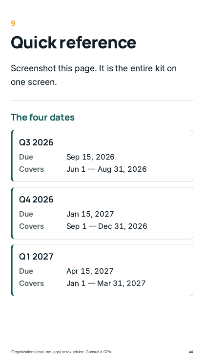 Quick reference card with the four federal dates